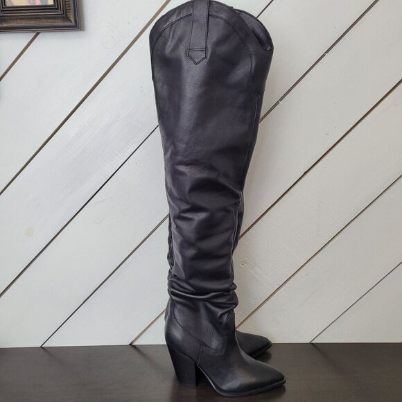 NEW Steve Madden Landy Black Leather Over-The-Knee Boots Size 6M - Picture 1 of 13